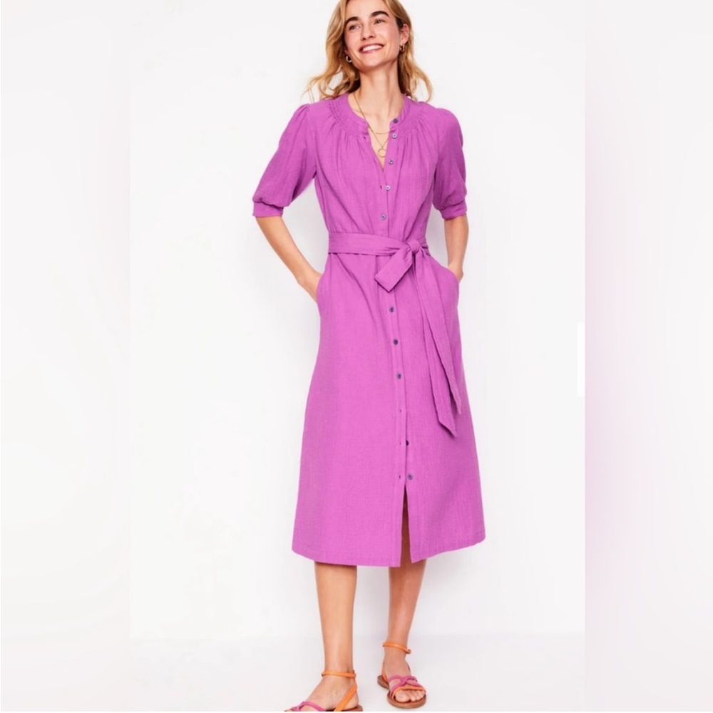 Boden Magenta Button-Front Midi Dress